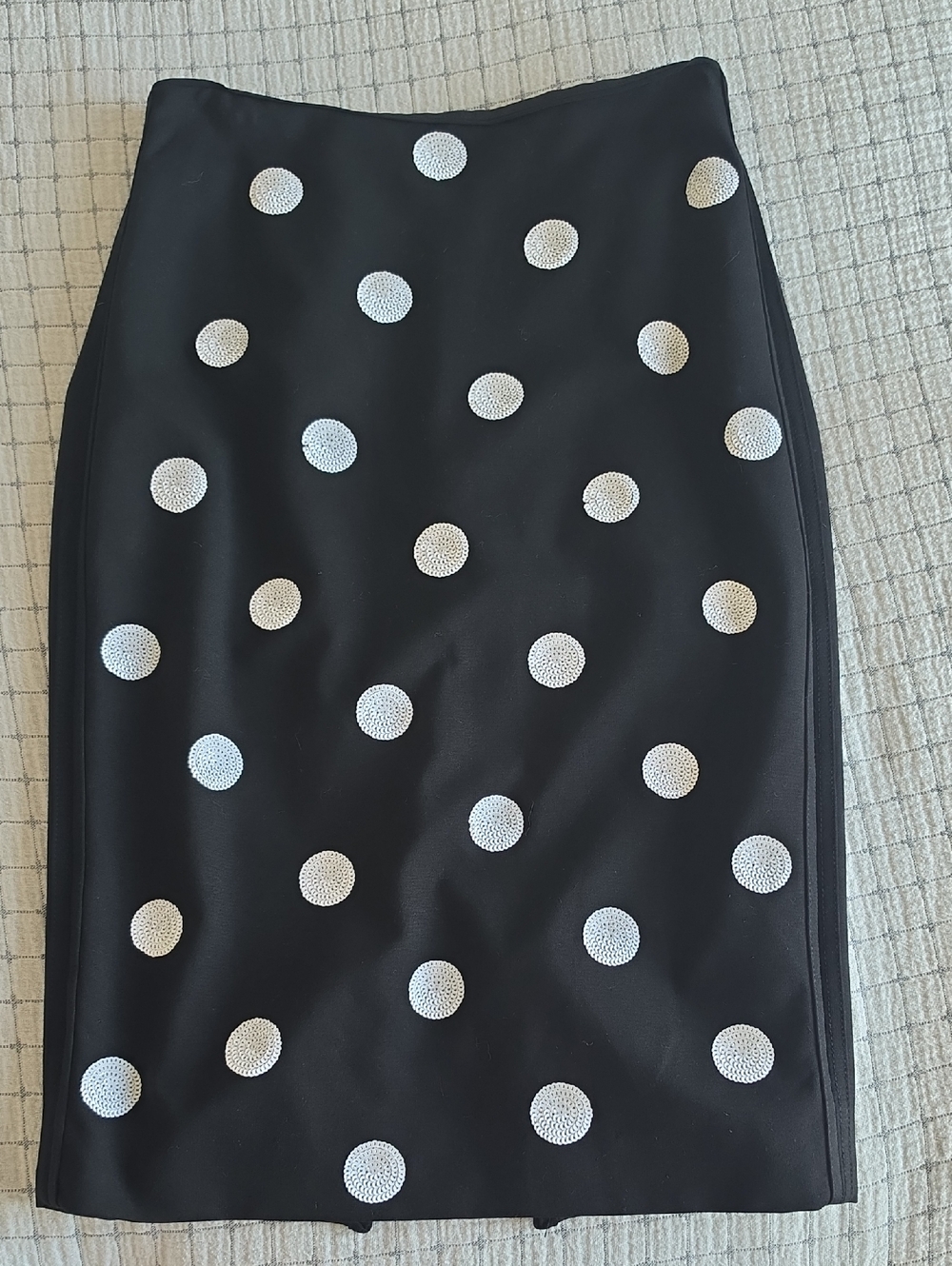 White House | Black Market Pencil Skirt with White Sequin Polka Dots